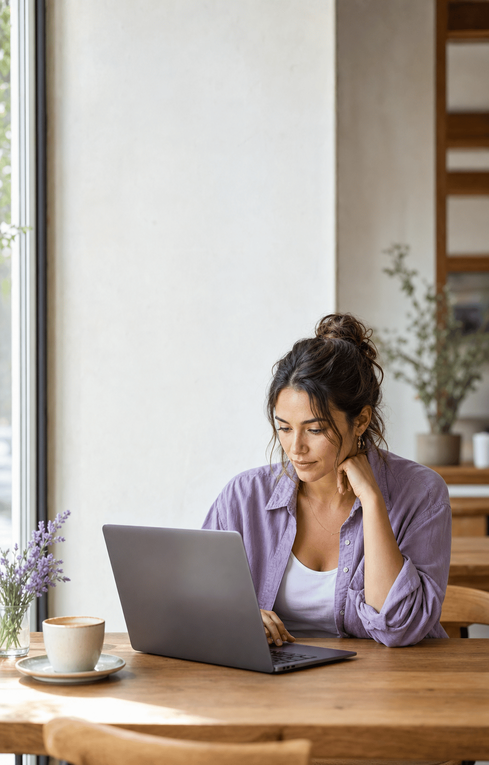 Creator working beside a cafe window in a social campaign image