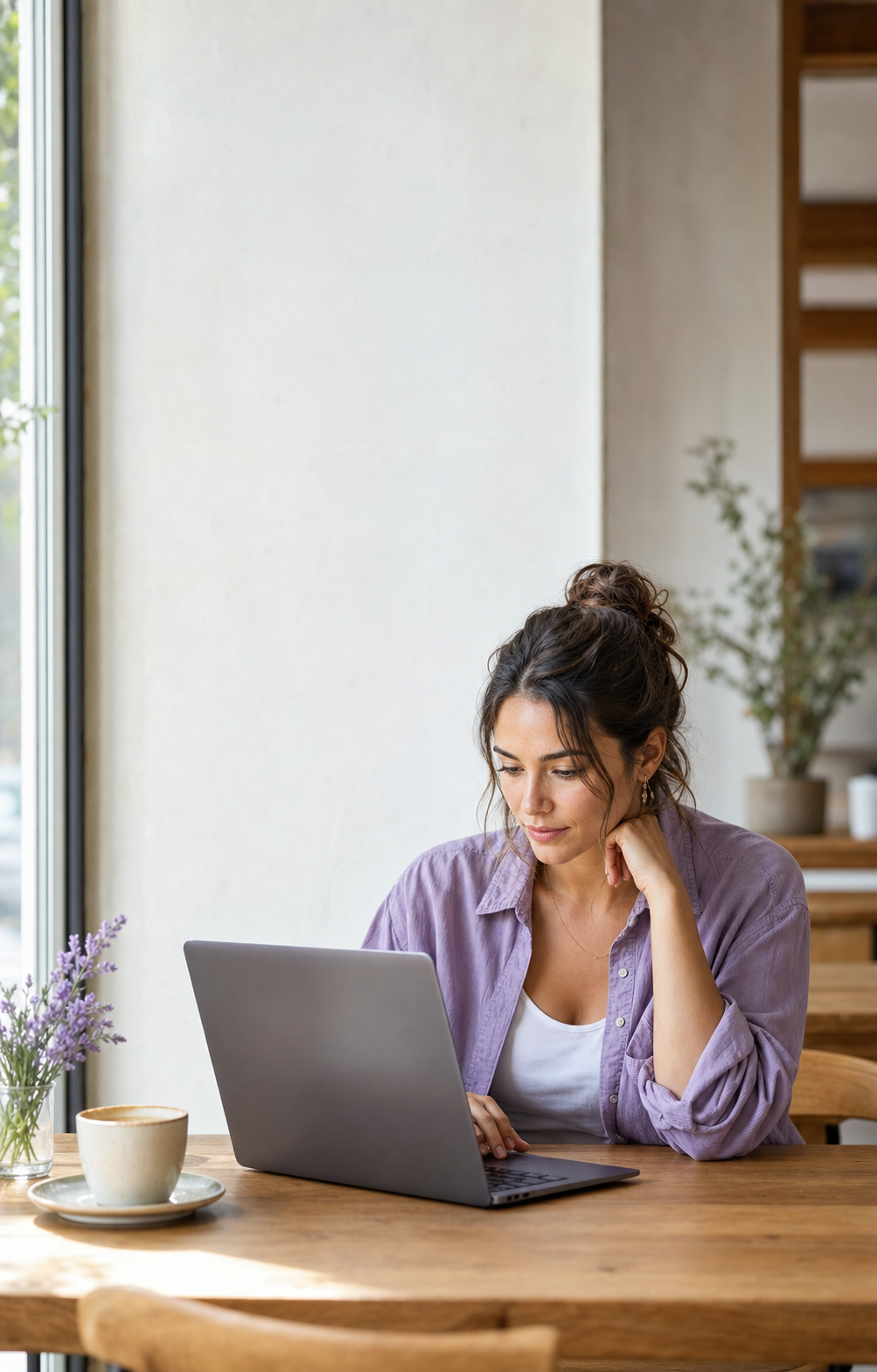 Creator working beside a cafe window in a social campaign image